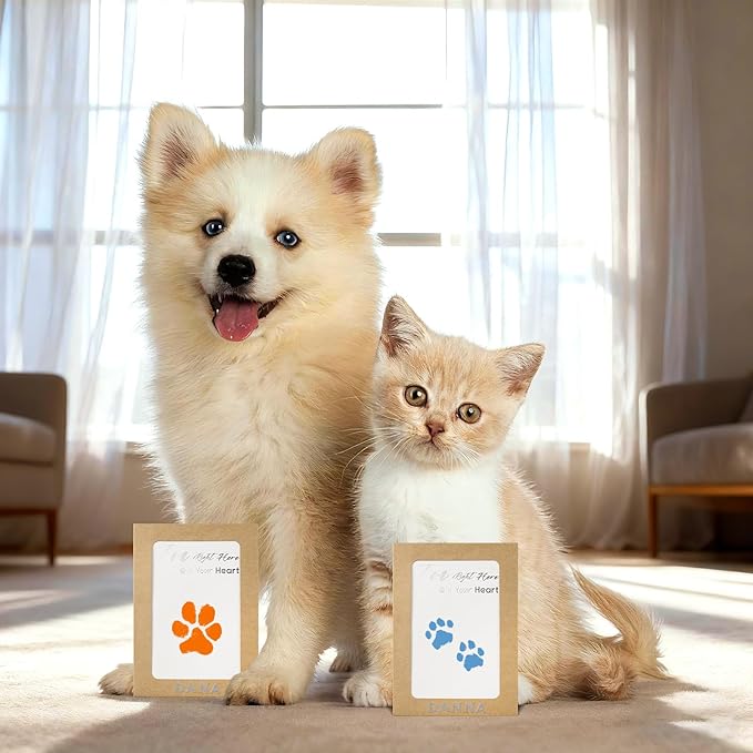 Paw Print Kit - Dog & Cat Paw & Nose Imprint Cards, Clean Touch Ink Pads for Keepsakes