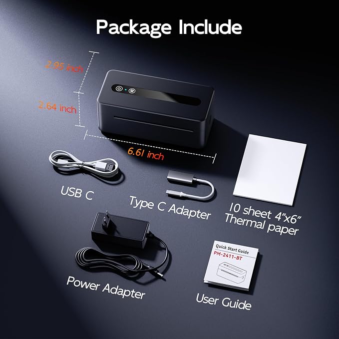 TATTMUSE Thermal Shipping Label Printer 4X6 Upgraded, 2026 New Version Bluetooth Label Printer for Small Business and Package, Support iOS, Android, Windows, Mac, Come with Label Holder