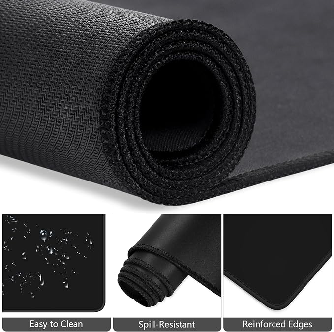 Dapesuom Keyboard Wrist Rest Mouse Pad Set, 4Pcs Extended Large XXL Gaming Mousepad + Mouse Wrist Cushion + Memory Foam Keyboard Wrist Support + Cup Coaster, Black 31.5x15.7in Desk Pad for Home Office
