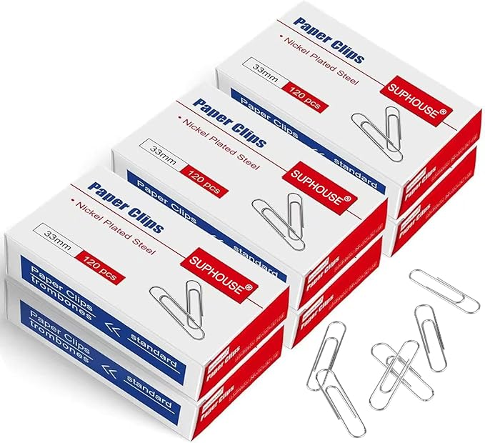 Paper Clips Medium Size Paperclips #1 Nonskid, 1-2/7 Inch Paper Clips for Office & School, Personal Use, 720 Count (6 Boxes of 120), Silver