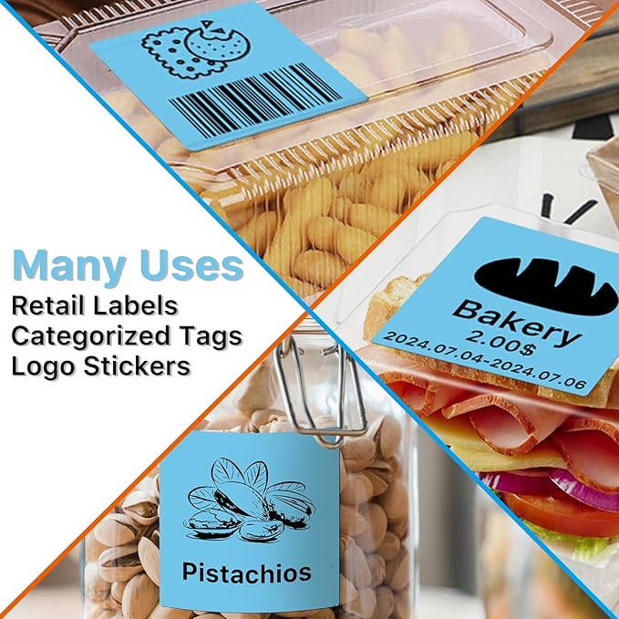 Square Thermal Label Stickers, 2"x2" (50.8mm x 50.8mm) Compatible with Multiple Thermal Printers Self-Adhesive Square Direct Strong Adhesive Thermal Labels, Blue, 500 Sheets/Roll