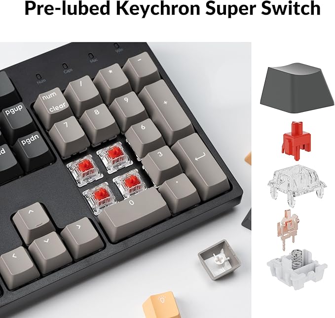 Keychron C2 Pro Wired Custom Mechanical Keyboard Full Size Layout QMK/VIA Programmable Macro White Backlit with Linear Red Switch OEM Profile Double-Shot PBT Keycaps for Mac Windows Linux