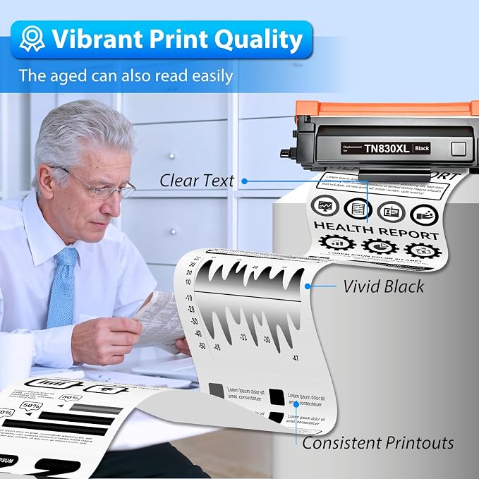 TN830XL Toner Compatible with Brother TN830 TN-830 HL-L2460DW DCP-L2640DW | 2-Pack Black Toner, 3000 Pages Each, Built-in Chip, Fits HL-L2405W MFC-L2900DW,No Fade, Sharp Prints for Home Office Printing