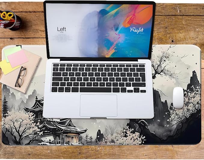 Large Mouse Pad Set, Japanese Extended Mouse Pad Black Desk Pad Easy Typing for Typing Office Game 35.4 x15.7 in - Japanese Scenery