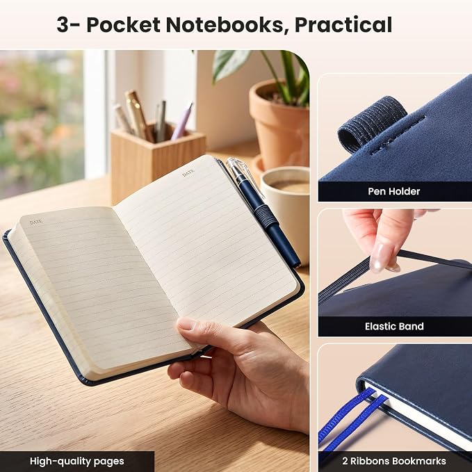 AISBUGUR Small Notebook Journal - 3 Pack Total 480 Pages - Pocket Notebooks with Pens for Work - 3.7" x 5.7" A6 Notebook - Hardcover Mini Notebooks