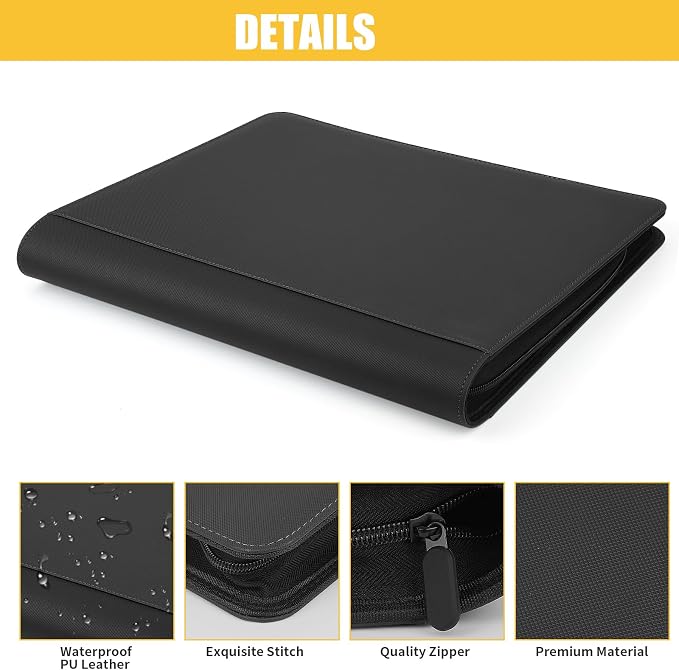 16 Pocket Ringless Side Loading Trading Card Binder, 1024 Cards PU Fixed Page Zipper Card Album for TCG Sports Game Cards, Not Fit Top Loaders (Black)