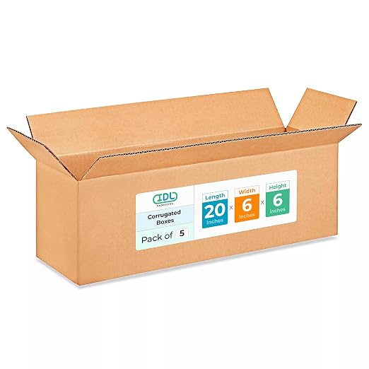 Long Shipping & Moving Boxes 20 x 6 x 6 inches (5-Pack) - Extra Strength 200 lb vs Regular - Corrugated Shipping Boxes for USPS/UPS/FEDEX - Heavy-Duty Cardboard Box by IDL Packaging | Extra Strength 200 lb vs Regular - Corrugated Shipping Boxes for USP...