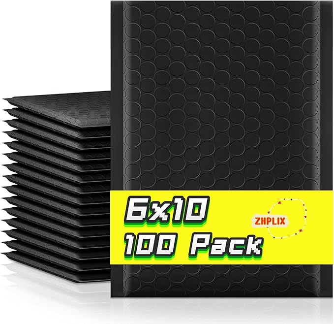 Black Bubble Mailers 6x10 Inch 100 Pack Usable Size 6x9 Waterproof Shipping Bags,Opaque Padded Envelopes Cushioning Padded Mailers for Shipping, Mailing,Small Business Supplies.