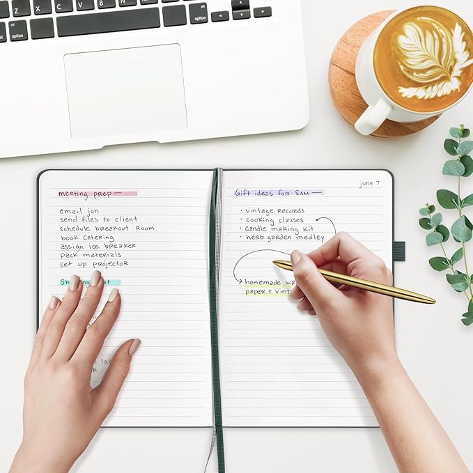 &And Per Se 10-Pack Lined Notebooks, A5 Hardcover, 160 Pages 100gsm Thick Paper, Office Supply Bulk Order, Corporate New Hire Kits, Breakroom Essentials – College Ruled, 10 Units (Green)