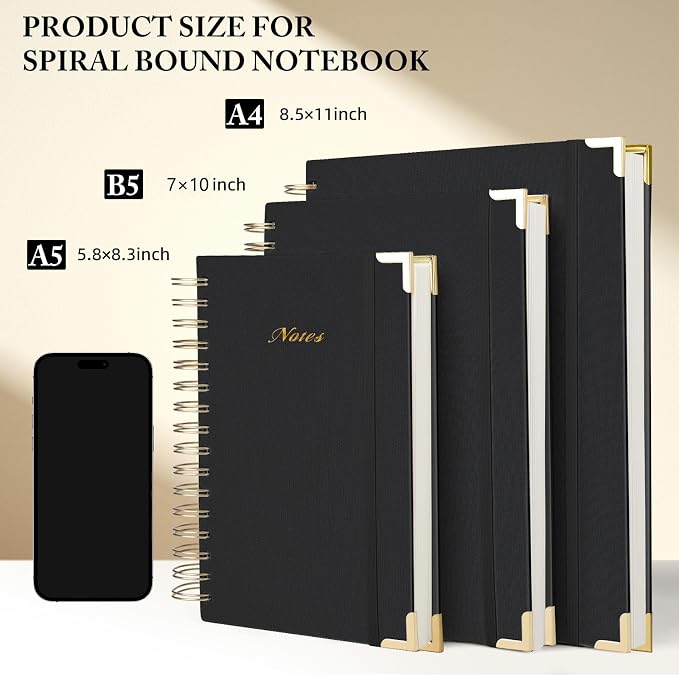 Spiral Notebook Journal, 328 Pages Linen Hardcover College Ruled Notebook, Lined Thick Journals for Women Men, A4 Thick Spiral Journal for Writing, 100GSM Paper, Cute Notebooks for Work School