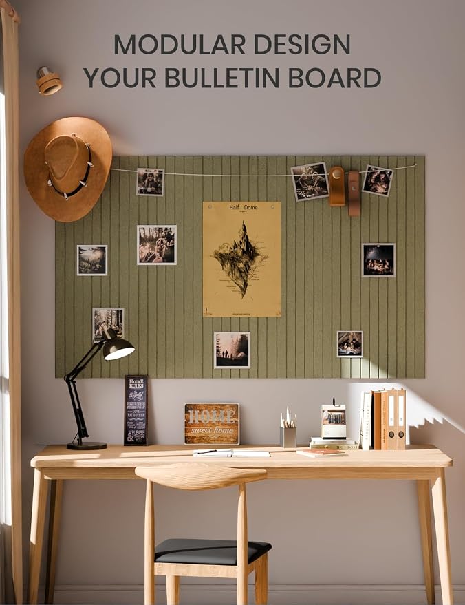 Fluxynara 36" x 24" Large Felt Bulletin Board, Olive Green | 6 Pack Cork Board Alternative with 30 Safe Adhesive Tabs, Pin Boards for Wall Decor, Home, Office, Classroom,Dorm