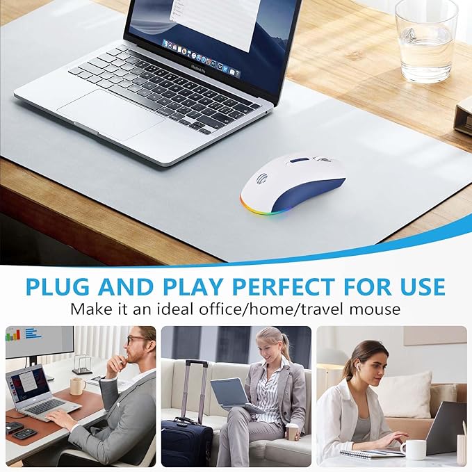Bluetooth Wireless Mouse, 2-in-1(BT 5.2+2.4G) 1600DPI Bluetooth Mice with USB, Rechargeable Wireless Mice, One-click return to desktop, Dual Mode Silent Mouse for Laptop, PC, Mac, Tablet, Ipad.(White)
