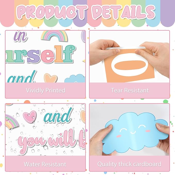 Believe in Yourself Bulletin Board Set Pastel Positive Saying Classroom Bulletin Board Decorations Motivational Cutouts for Back to School Classroom Kindergarten Elementary Middle School Wall Decor