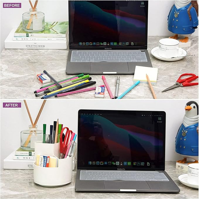 Siveit Desk Pencil Pen Holder, Desk Organizers 3 Slots 360-Degree Rotating Pen Holder for Desktop Storage Stationery Supplies Organizer, Home, Office, School, Kids, White