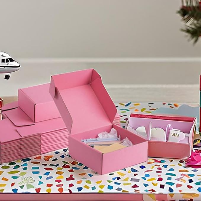 10x10x3 inch Pink Shipping Boxes for Small Business- Set of 25 | Sturdy ECT 32 Corrugated Cardboard Mailer Boxes, Easy Assemble for Packaging, Mailing, Gift