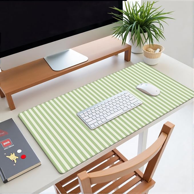 Green Striped Desk Mat Cute Pastel XXL Large Gaming Mouse Pad Desk Pad Kawaii Aesthetic Home Office Decor Cozy Keyboard Laptop Computer Mat