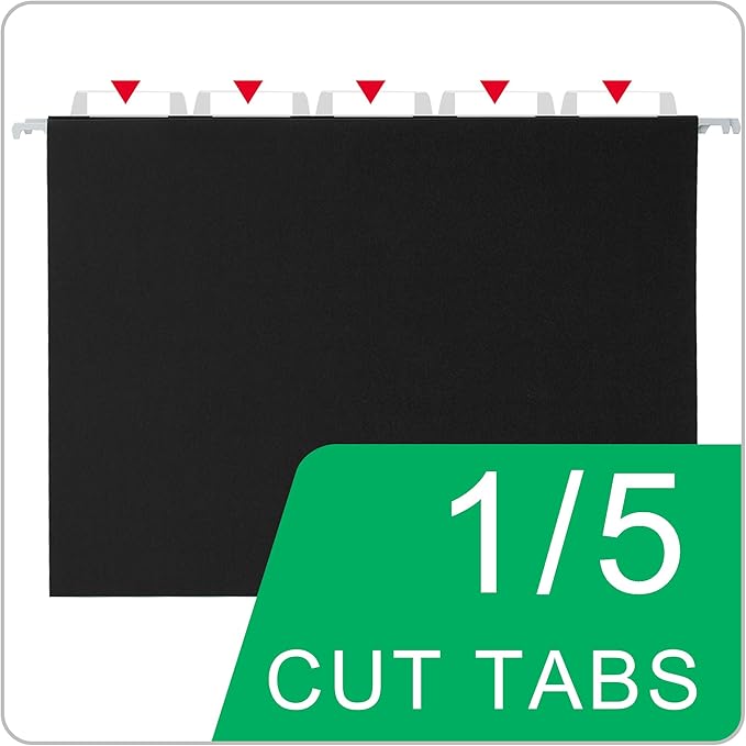 Black Hanging File Folders,Letter Size 8.5x11 Inch,25 Pack Hanging Folders for Filing Cabinet,Reinforced Rods for Smooth Gliding,1/5 Adjustable Tabs & Inserts,Ideal for Home,Office & School