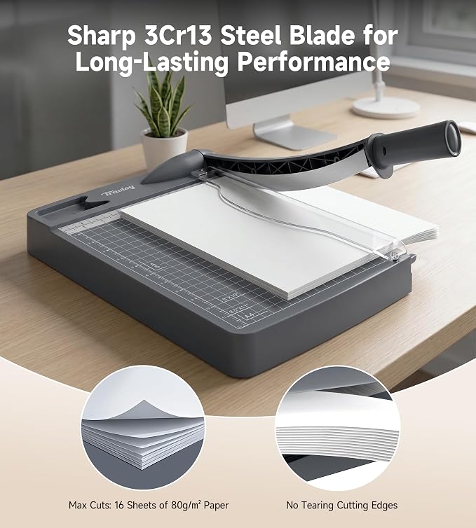 12 Inch Guillotine Paper Cutter, 12 Sheet Heavy-Duty Paper Trimmer | Precision Inch &CM Scale, Safety Blade Lock, Paper, Cardstock & Photo Trimming, Scrapbooking Craft, Home, Office & Studio Use