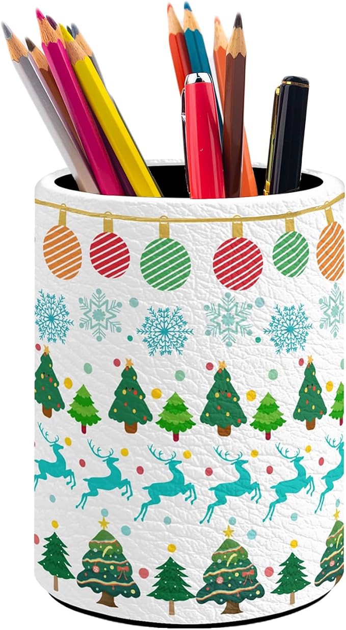Christmas Pen Holder Pencil Cup for Desk Organizer | Cute Makeup Brush Holder PU Multifunctional Office Suppliesfor Decor Home Classroom School