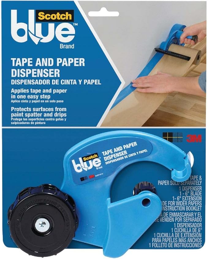 ScotchBlue Painter's Tape and Paper Dispenser, Applies Masking Paper with Painter’s Tape to Protect and Cover Surfaces, Tape Dispenser Includes Plastic Blade, Fits 12 Inch Masking Paper