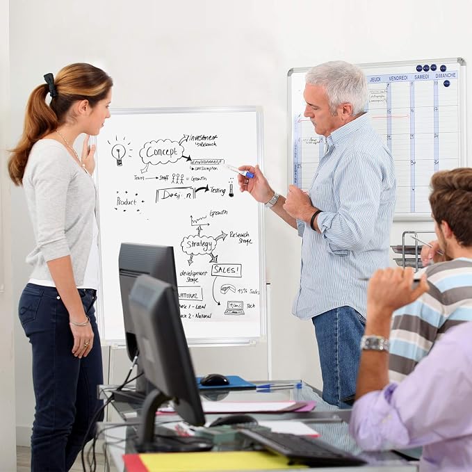 24"x36" Dry Erase Board with Stand - Adjustable Height Double Side Mobile Magnetic Rolling Whiteboard on Wheels for Home, Office & School