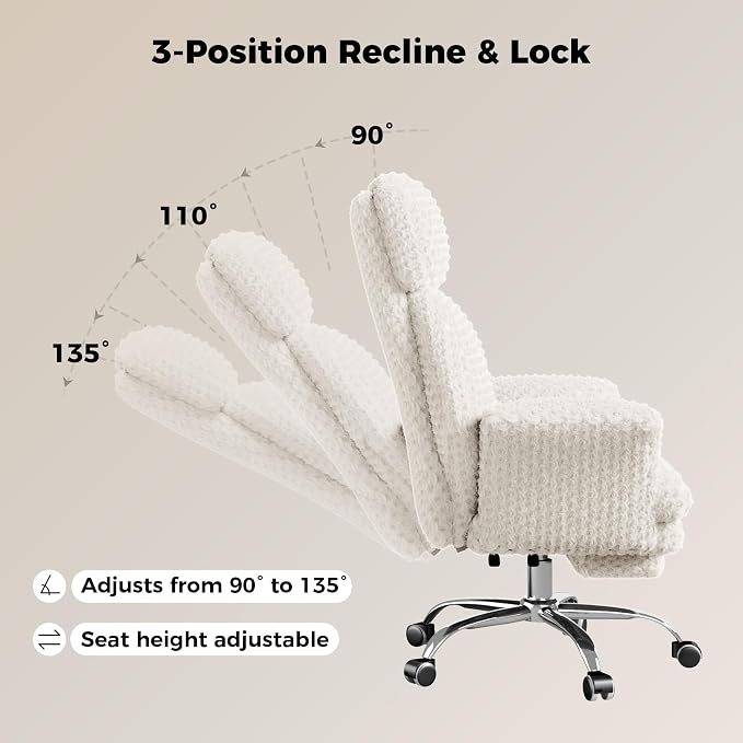 Big and Tall Office Chair, Flip Armrests for Pets & Cross Legged Sitting | Executive Ergonomic Computer Gaming Chair with Foot Rest, White Rose Velvet Wide Seat Reclining Desk Chair