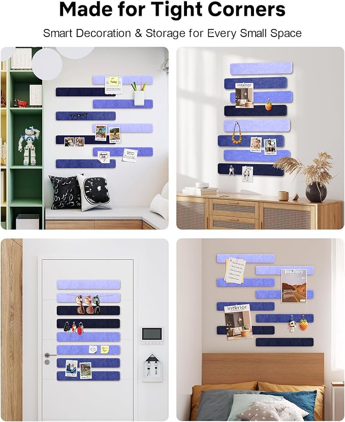 Small Cork Bulletin Board Tiles, Felt Wall Decor and Office Desk Accessories for Vision, Message Center, Picture and Prayer Board, Dorm, Room, Home Office Essentials and Organization(Denim Mist)