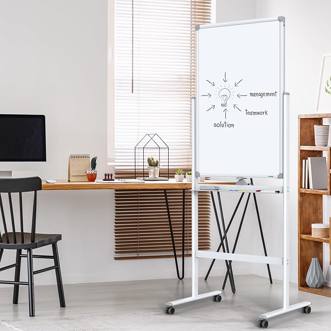 Rolling Whiteboard 40”x24” Standing White Board Dry Erase Board on Wheels | Height Adjustable, Magnetic Surface, Dry Erase, With Stand, Ideal for Classroom, Office, School, Home, Homeschooling, Teacher