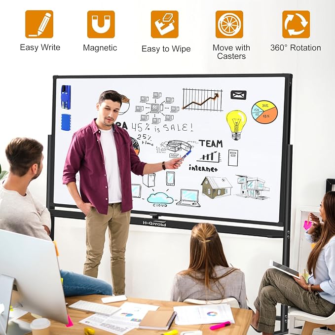 Dry Erase Board with Stand 72"x40" Magnetic Mobile Whiteboard on Wheels Double-Sided Rolling Whiteboard for Office, Home & School