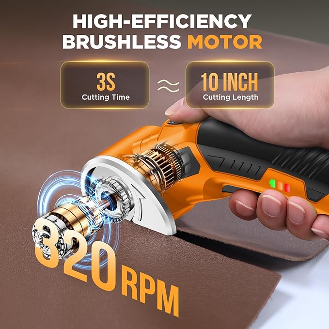 Cordless Electric Scissors: 4V Rechargeable Rotary Cardboard Cutter, 3000mAh Battery, with LED Light & Safety Lock, 2 Blades, Electric Box Cutter for Fabric Carpet Carton Plastic Leather Cloth(Yellow)