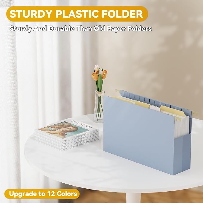 Plastic Hanging File Folders Legal Size,Heavy Duty 3" Expandable Legal Folders for Filing Cabinet,12 Pack Sturdy Extra Capacity Hang Folder with Tabs,Pastel Hanging File Organizer for File Box