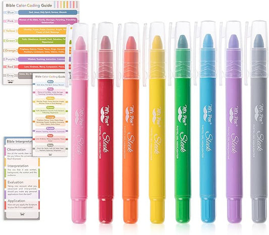 Mr. Pen- Gel Highlighters, 8 Pack Assorted Colors, Bible Highlighters No Bleed with Bible Color Coding and Interpretation Guide