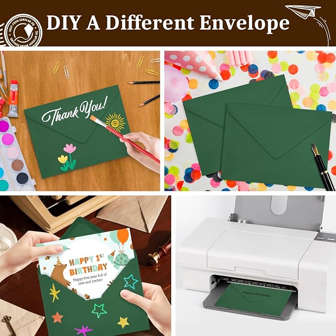 100 Pack Christmas A7 Envelopes, Red and Dark Green Greeting Card Envelopes Self Seal, 5.24 x 7.24 in Envelopes for Birthday Graduation Wedding Xmas Holiday