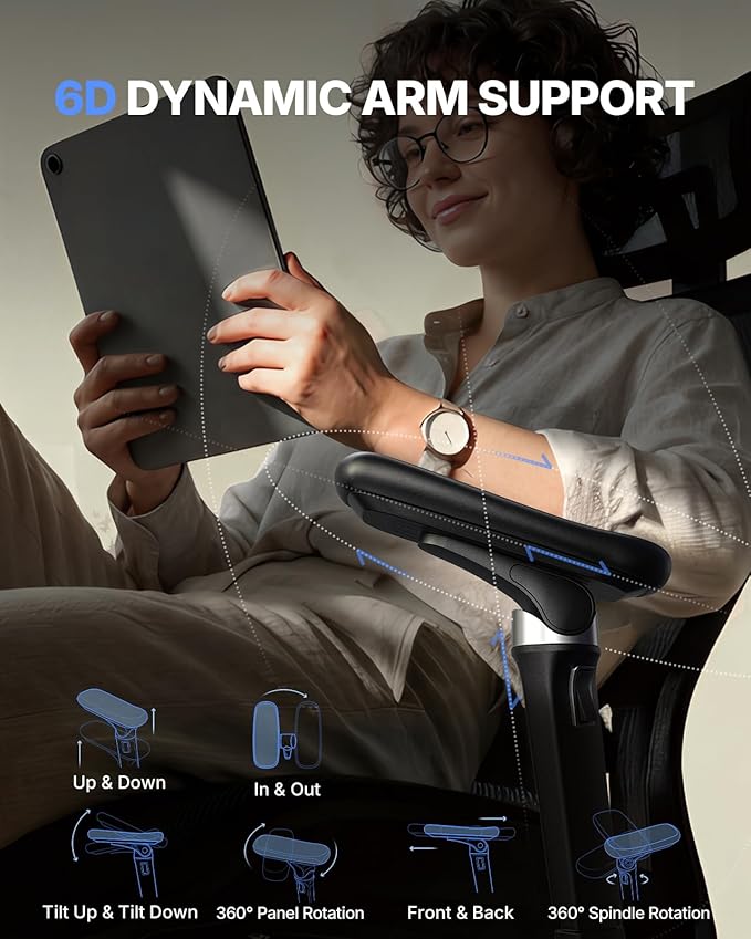 HUANUO Ergonomic Office Chair with 6D Armrest, Seat Depth Adjustment, Lumbar Support, Quiet Rubber Caster, High Back Mesh Gaming Chair with 3D Headrest, Big and Tall Chair for Home Office, Pack of 3