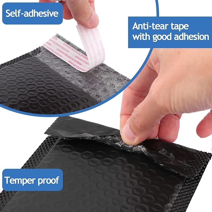 50 Pcs Black Bubble Mailers, Poly Padded Envelopes, Waterproof Self Seal Adhesive Shipping Bags, Bubble Envelopes for Mailing Shipping Packing Small Business