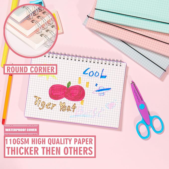 OWSC 4 Pack Graph Spiral Notebook, Hardcover Notebooks for Work A5 Graph | 5.9 x 8.3 IN Notebooks College Ruled for Note Taking, School and Journal with 80 Sheets/160 Pages 110 GSM Thick Papers