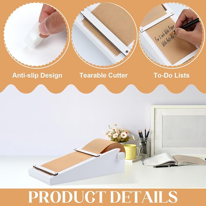Desktop Note Paper Roll Dispenser with 98ft Note Taking Roller Wooden Kraft Paper Roll Holder Fit 3x2.75 Inch Sticky Note Roll Tearable Cutter Grocery List Roll Paper Holder for to-Do Lists