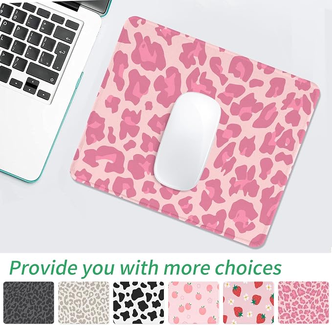 Seorsok Pink Leopard Mouse Pad,Mouse Mat Square Waterproof Mouse Pad Non-Slip Rubber Base Mouse Pads for Office Laptop,9.5"x7.8"x0.12" Inch