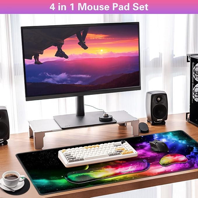 Canjoy Desk Mat with Keyboard and Mouse, Desk Pad with Wrist Rest Support | 4-in-1 Big Large Mouse Pad(35.4×15.7in) + Keyboard Wrist Rest + Coaster, Extended Keyboard Mat Computer Desk Pad Memory Foam