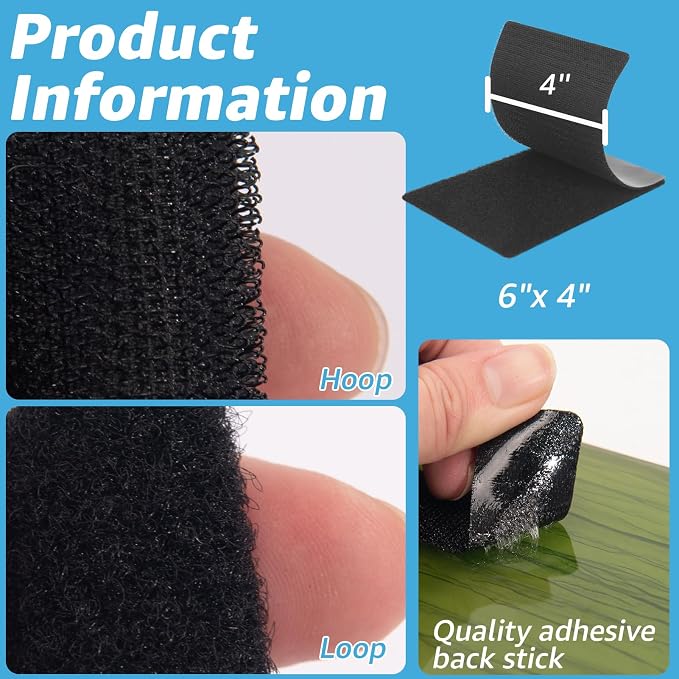 Art3d 48 Sets Hook and Loop Tape Sticky Back, 4"x6" Double-Sided Command Adhesive Strip Heavy Duty | Double-Sided, Adhesive Strip, Nylon, Picture Hanging Strips Fastener for Mounting Hanging, Glass, Tile, Metal, Home, Office