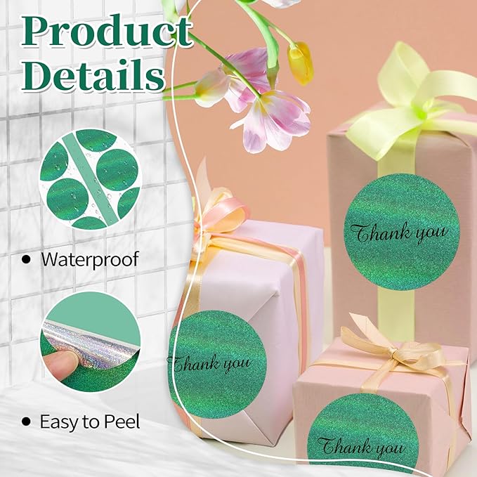 3 Inch Holographic Thermal Labels,Round Thermal Printer Labels,Waterproof Thermal Printer Stickers for DIY Logo Design,Name Tag,QR Code,Thanks Card 150 Labels/Roll (Green dots)