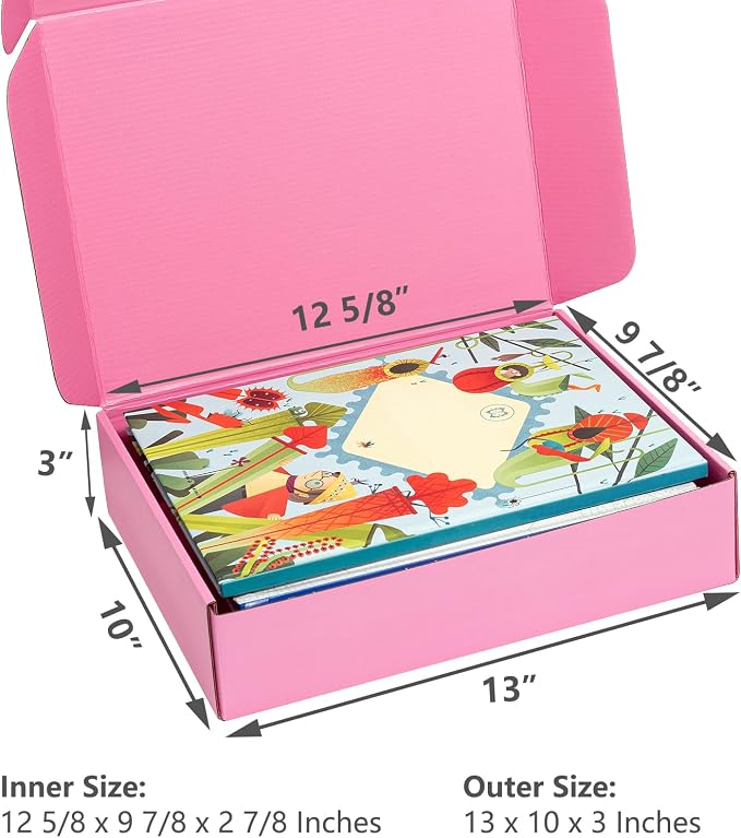 Timirog Pink Shipping Boxes 13x10x3 Inches 20 Pack Corrugated Cardboard | Mailing Box for Small Business, Tab Locking Literature Mailer for Packing Jewelry Ornament Gift Craft Packaging Supplier