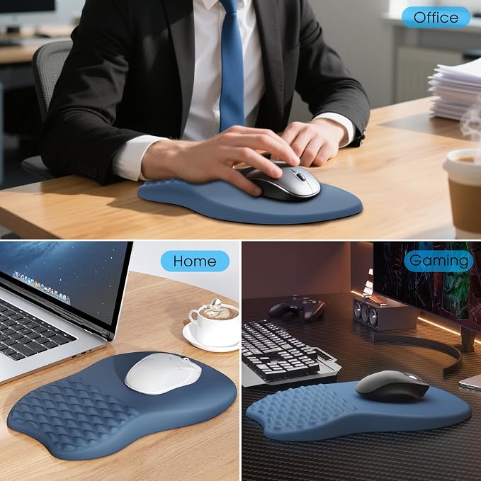 MROCO Ergonomic Mouse Pad with Wrist Support, 11.8 x 7.8 in, Navy Blue | Memory Foam Wrist Rest Mouse Pad, Non-Slip Base, Smooth Lycra Surface for Office & Home, Comfortable Wrist Support