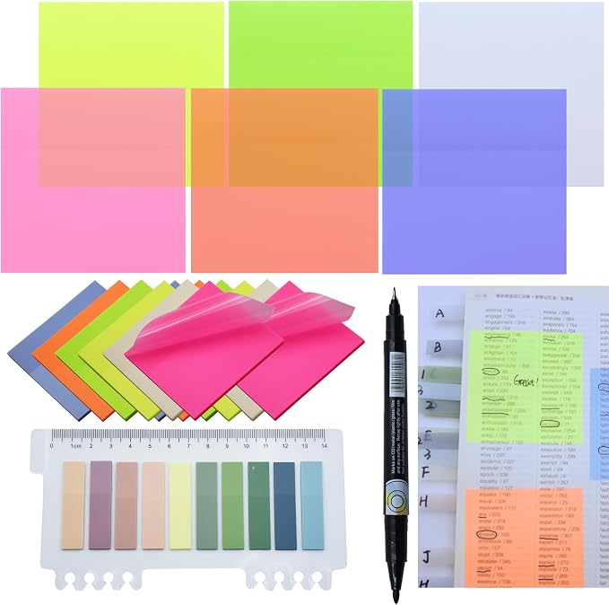 YOUDEFUL 800Pcs Transparent Sticky Note, 3"x3" Clear Sticky Note,Colorful | Waterproof Translucent Sticky Note for Books Annotation, Back to School Sticky Notes for Bible Study, School, Office