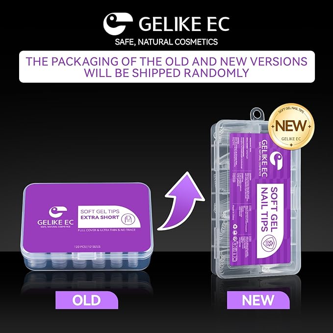 Gelike ec Extra Short Almond Nail Tips: 120PCS Soft Gel Tips for Full Cover Gel Nail Tips Pre Etched - PMMA Resin Clear False Nails 12 Sizes for Girls