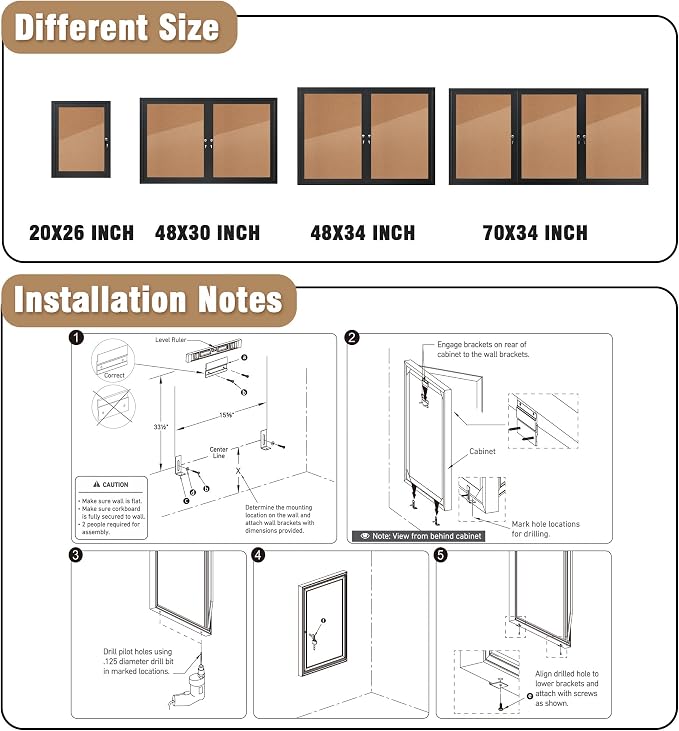 Mifuro 26"x20" Enclosed Bulletin Board, Outdoor Lockable Weather-Resistant Aluminum Cork Noticeboard for School & Office, Black Frame w/Cork