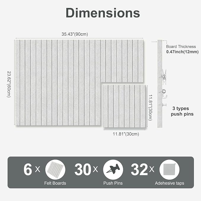 0.47" Thick Felt Pin Board 36"x24" Large Cork Board Alternative 6 Pack 11.81"x11.81"Felt Bulletin Board Wall Tiles Notice Board with 30 Pushpins for Home Office School(Fine-Light Camel)