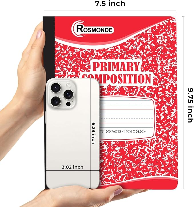 100 Pack Bulk Composition Notebook, K-2 Primary Ruled, 100 Sheets | Primary Composition Notebook Bulk With Header For Drawing, 9-3/4 x 7-1/2, Grades K-2, 200 Pages, Grades K-2, Bulk Supplies