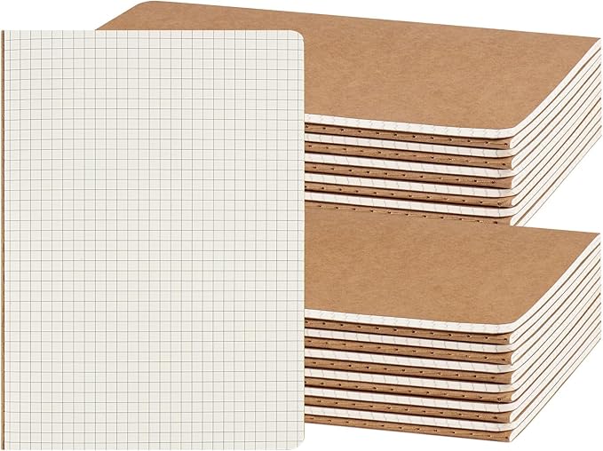 ZCZN 24 Pack A5 Kraft Notebooks Bulk, 8.15x5.5 Inches Graph Paper Journaling Notebooks, Notebooks for Work, Composition Notebooks for School, Journal Notebooks for Office, 60 Pages