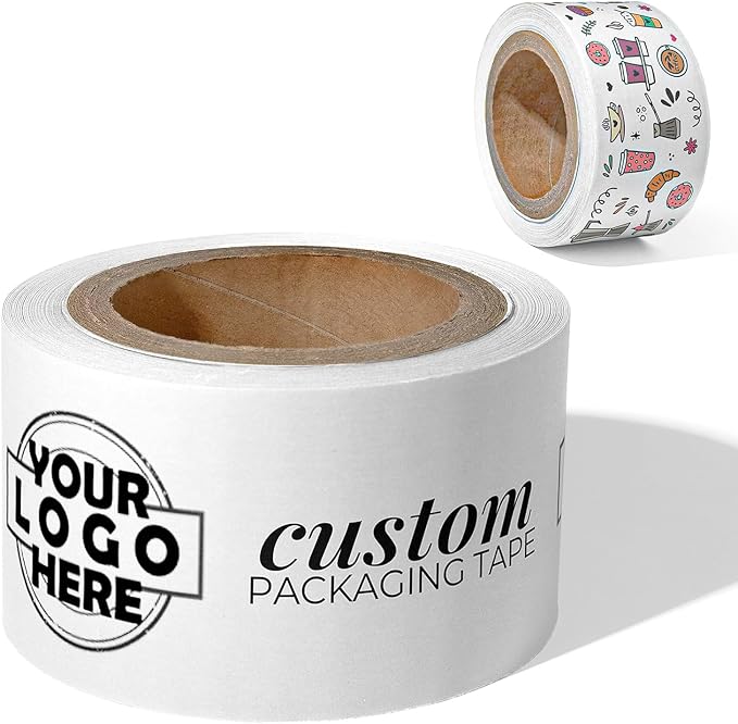 COACO Custom Logo Shipping Tape, Eco-Friendly Custom Water Activated Tape | Reinforced Gummed Paper, Strong Seal Packing Tape for Small Business Branding, White (50')